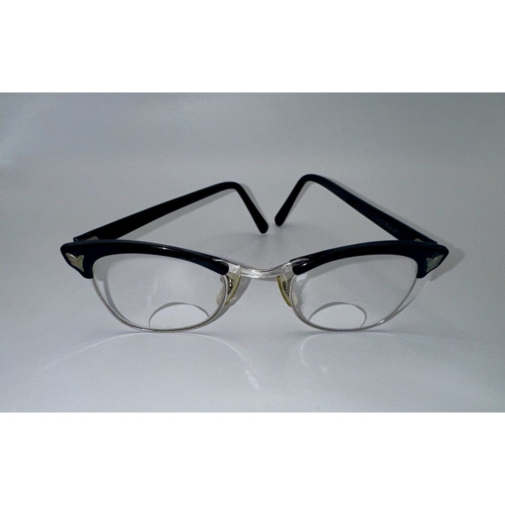 SRO Vintage Eyeglasses Black Cat Eye Polypropylene Frame Metal 12k GF 5.5”